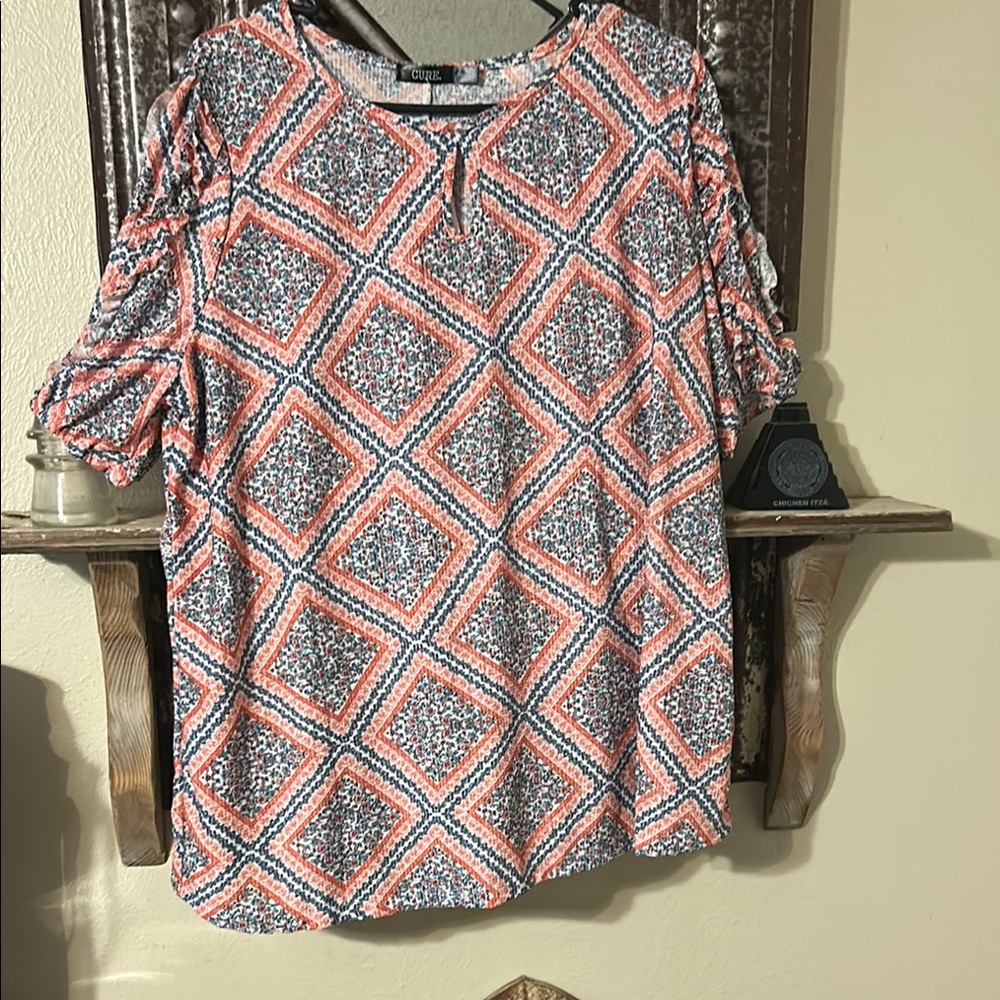 Cure Orange and Blue Blouse Vibrant Top